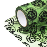 2 Roll Halloween Deco Mesh Ribbons, Tulle Fabric, for DIY Craft Gift Packaging, Home Party Wall Decoration, Jack-O-Lantern Pattern, Light Green, 5-1/8 inch(129mm), 10yards/roll(9.14m/roll)