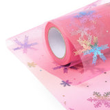 2 Roll Christams Deco Mesh Ribbons, Glitter Tulle Fabric, for DIY Craft Gift Packaging, Home Party Wall Decoration, Snowflake Pattern, Hot Pink, 5-7/8 inch(149mm), 10 yards/roll(9.14m/roll)