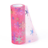 2 Roll Christams Deco Mesh Ribbons, Glitter Tulle Fabric, for DIY Craft Gift Packaging, Home Party Wall Decoration, Snowflake Pattern, Hot Pink, 5-7/8 inch(149mm), 10 yards/roll(9.14m/roll)