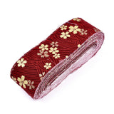 1 Roll Japanese Kimono Style Floral Cotton Ribbon, Single Printed, for DIY Hair Bow, Headwear, Handmade Trim, Dark Red, 1-1/2 inch(40mm), about 10yards/roll(9.14m/roll)