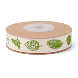2 Roll Single Face Cotton Printed Satin Ribbon, Lawn Green, Leaf Pattern, 5/8 inch(15mm), about 10.93 yards (10m0/roll