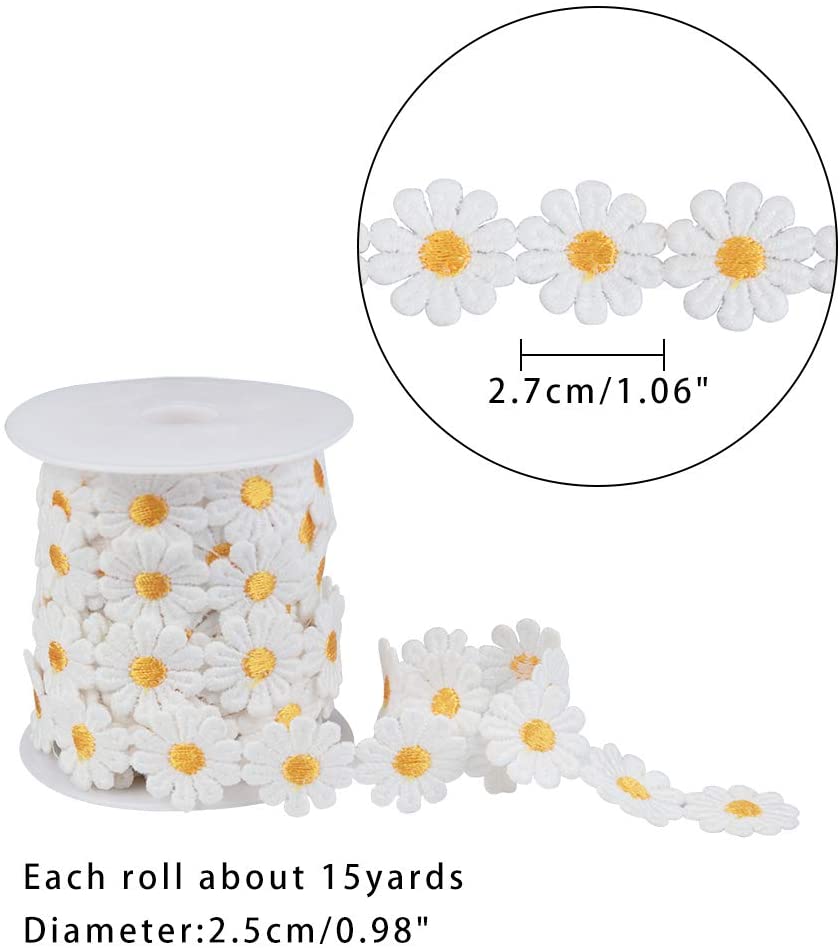 CRASPIRE 1 Roll 7 Yards Lace Daisy Flower Edging Trim Ribbon, 1 inch Wide  Polyester Flower Ribbon Appliques with Plastic Spool Sewing Embroidery  Crafts for Wedding Dress Hair Band Clothes Decoration