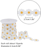1 Roll 7 Yards Lace Daisy Flower Edging Trim Ribbon, 1 inch Wide Polyester Flower Ribbon Appliques with Plastic Spool Sewing Embroidery Crafts for Wedding Dress Hair Band Clothes Decoration