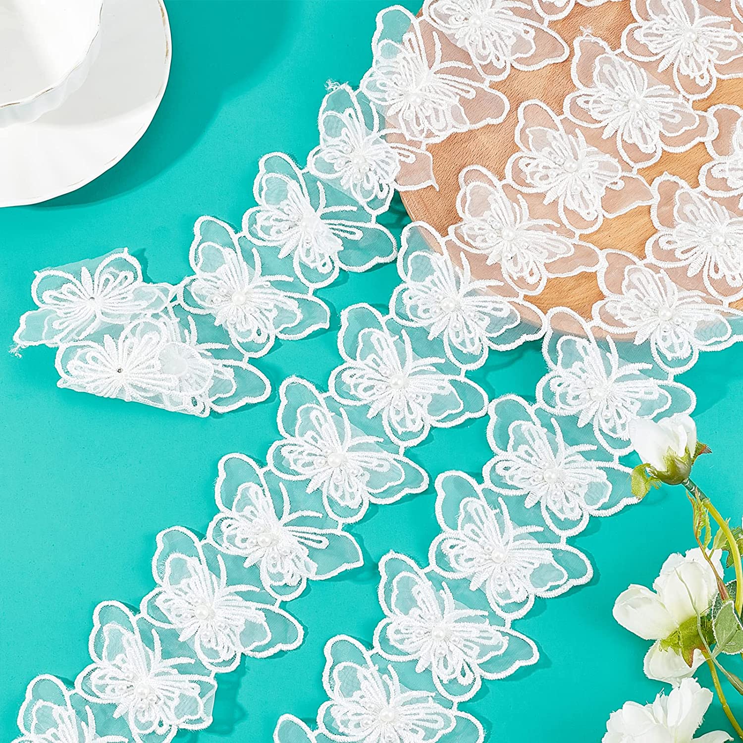 CRASPIRE 2 Yards Butterfly Lace Edge Trim Ribbon 70mm Wide