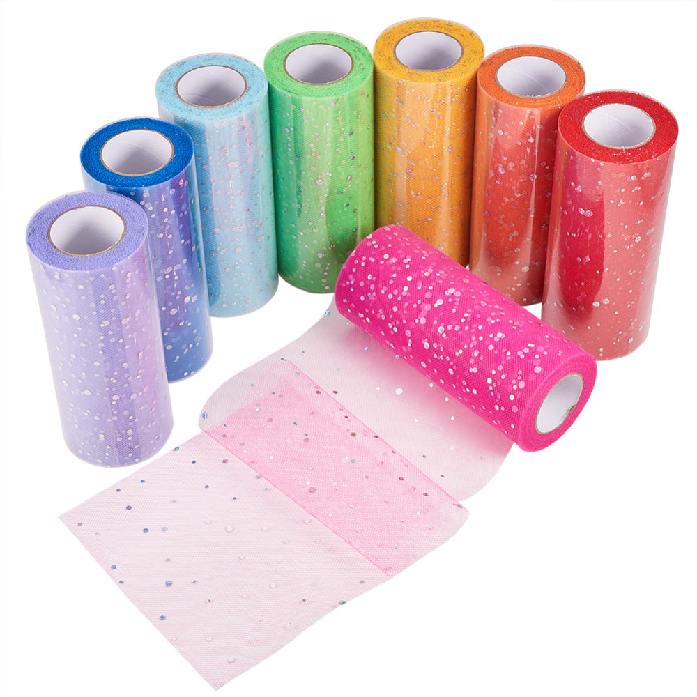 CRASPIRE 5 Roll Glitter Sequin Deco Mesh Ribbons, Tulle Fabric