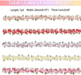 5 Colors Floral Lace Trim Rose Flower Ribbon Trim Decorating Embroidered Trim Polyester Trim Ribbon for Wedding Appliques Sewing Craft Upholstery Curtain Dolls, 20mm/0.78 Wide, 5 Yards