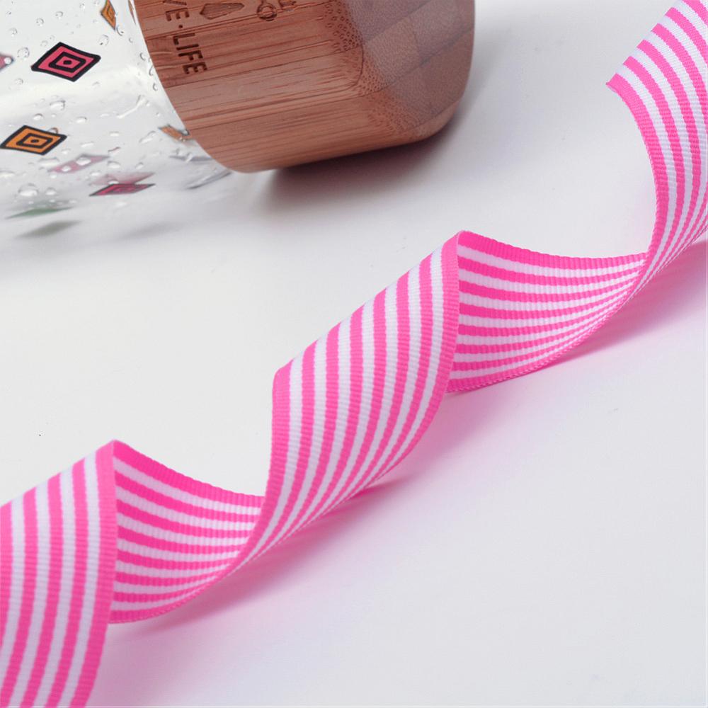 CRASPIRE 1 Roll Striped Polyester Grosgrain Ribbon, Deep Pink, 1  inch(25mm), about 100yards/roll(91.44m/roll)