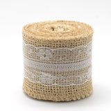 1 Bag Burlap Ribbon, Hessian Ribbon, Jute Ribbon, with Lace, for Jewelry Making, Flower Pattern, Lilac, 1-1/8 inch(27~28mm), about 2.187yards/roll(2m/roll), 24rolls/bag