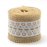 1 Bag Burlap Ribbon, Hessian Ribbon, Jute Ribbon, with Lace, for Jewelry Making, Flower Pattern, Yellow, 1-1/8 inch(27~28mm), about 2.187yards/roll(2m/roll), 24rolls/bag