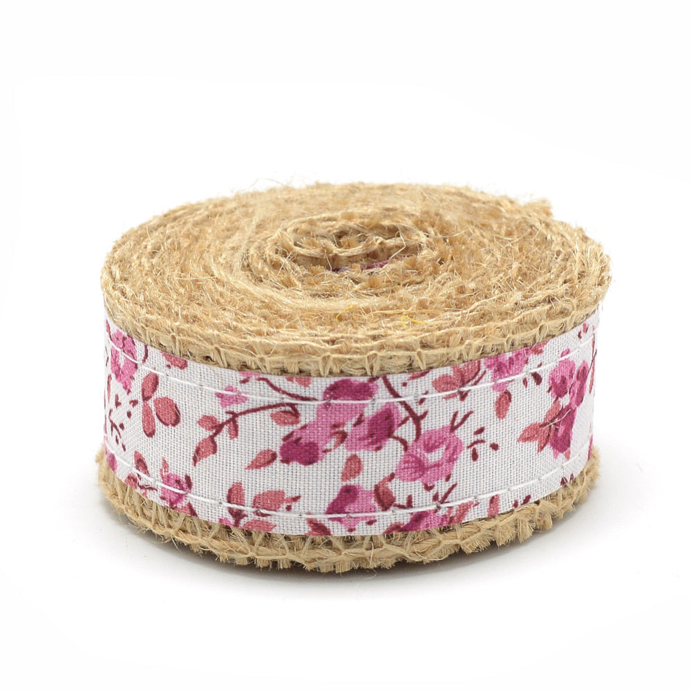 CRASPIRE Burlap Ribbon, Hessian Ribbon, Jute Ribbon, with Cotton Ribbons,  for Jewelry Making, Tan, 2 inch(50mm), about 2.187yards/roll(2m/roll)