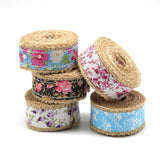 1 Bag Burlap Ribbon, Hessian Ribbon, Jute Ribbon, with Cotton Ribbon, for Jewelry Making, Pink, 2 inch(50mm), about 2.187yards/roll(2m/roll), 12rolls/bag