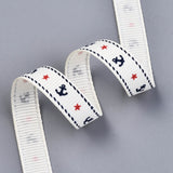 1 Roll Single Face Anchor & Star Printed Polyester Grosgrain Ribbon, White, 3/8 inch(10mm), about 100yards/roll(91.44m/roll)