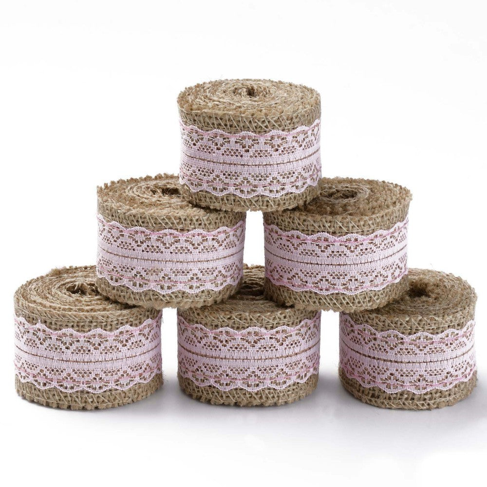 CRASPIRE Burlap Ribbon, Flower Pattern, for Gifts Wrapping Party  Decorating, Pink, 1 inch(25mm), about 5.4yards(5m)/roll