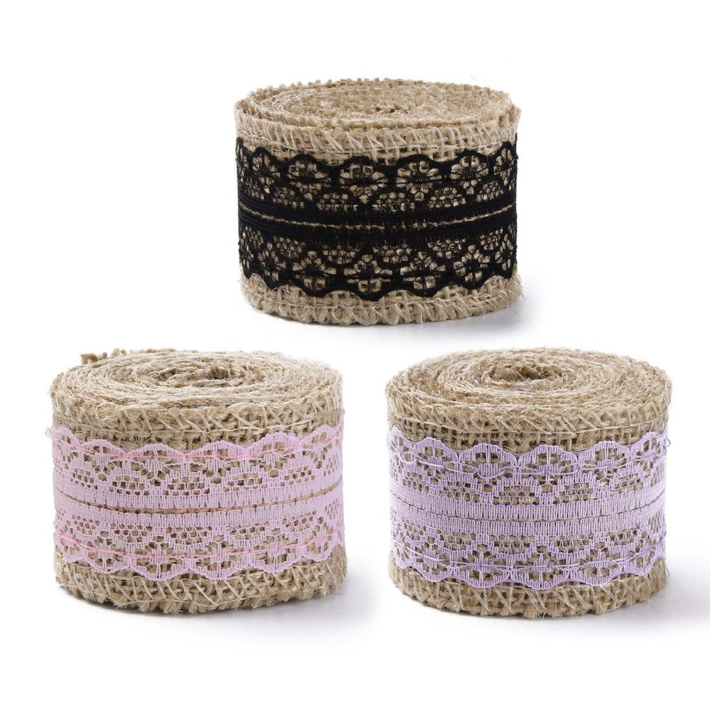 CRASPIRE Burlap Ribbon Set with 1-2 Inch Burlap Fabric Craft