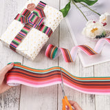 1 Set 2Rolls 2 Styles Stripe Pattern Printed Polyester Grosgrain Ribbon, for DIY Bowknot Accessories, Colorful, 1roll/style