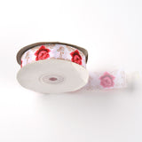 1 Roll Polyester Grosgrain Ribbon, Single Face, Flower Pattern, Red, 1 inch(25mm), 20 yards/roll