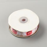 1 Roll Polyester Grosgrain Ribbon, Single Face, Flower Pattern, Red, 1 inch(25mm), 20 yards/roll