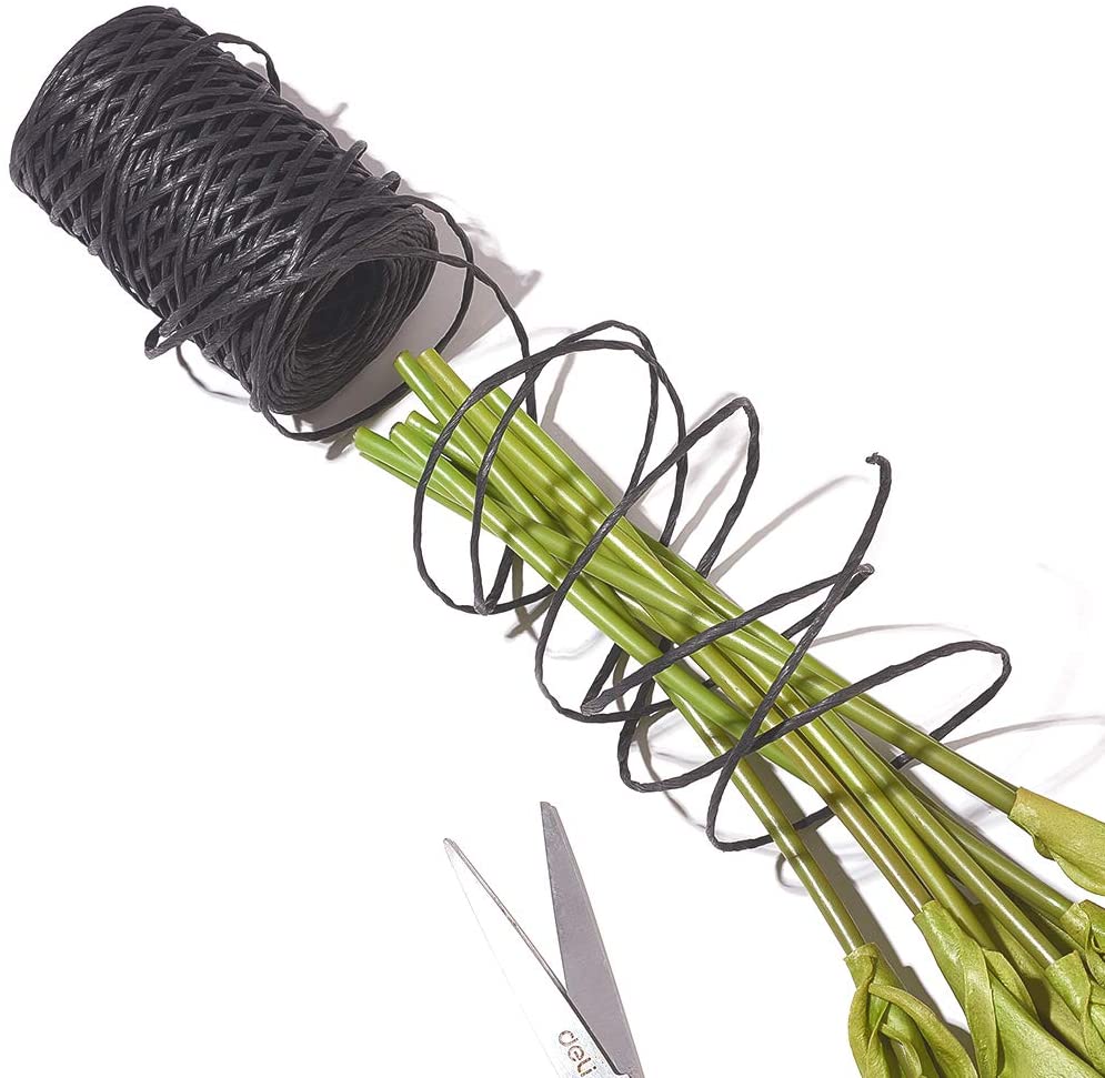 CRASPIRE 54 Yards Black Floral Bind Wire Wrap Twine, Paper Covered