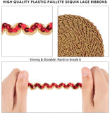 1 Roll 14.21 Yards Sequinned Lace Ribbons, Red Plastic Paillette Lace Ribbons with Metallic Wire Beading Lace Trim for DIY Craft Making Wedding Veil Decoration Costumes Sewing