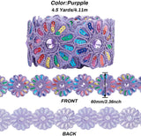 4.5 Yards Floral Lace Ribbon with Sequin Purple Polyester Embroidered Ribbon Iron on/Sew on Ribbon Patches(60mm/2.3inch Wide) for Lace Ribbon Applique Sewing Craft Supplies