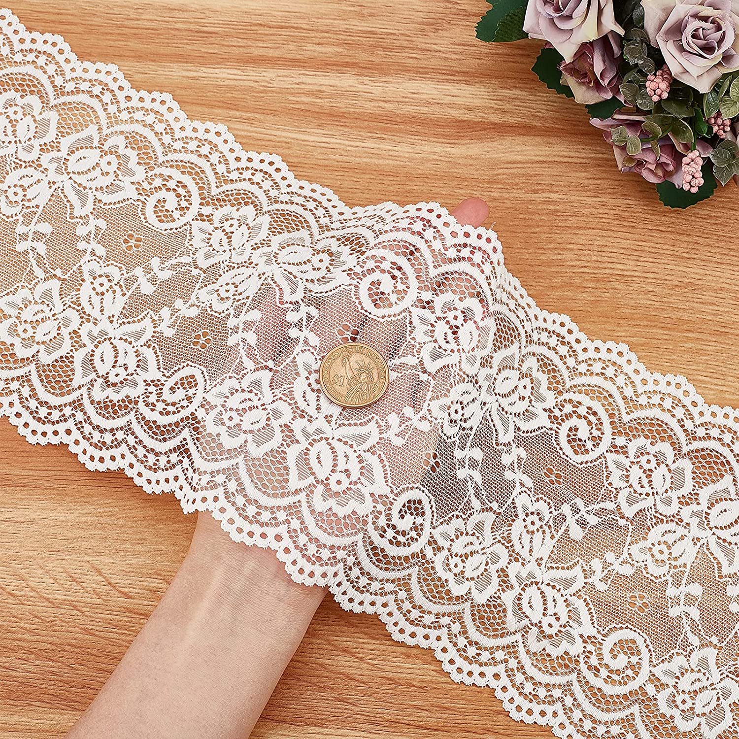 CRASPIRE 1 Bag 5 Yards Lace Ribbon Cotton White Lace Trim 4.33