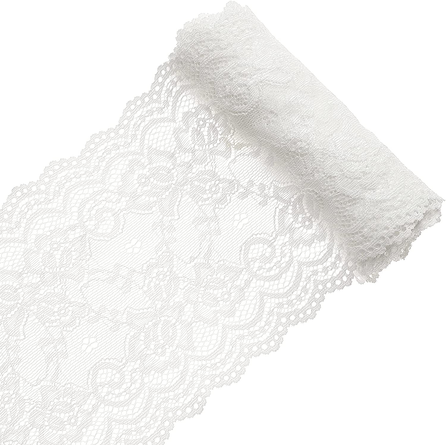 CRASPIRE 5 Yards 6 Inch Wide Elastic Lace White Cotton Floral Pattern Trim  Fabric Sewing for Scalloped Edge Decorations for Dress Tablecloth Hair Band  Wedding Festival Event Decorations