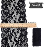 5 Yards 6 Inch Wide Stretch Elastic Lace Ribbon Floral Rose Pattern Trim Fabric Sewing for Dress Tablecloth Hair Band Wedding Decorations(Black)