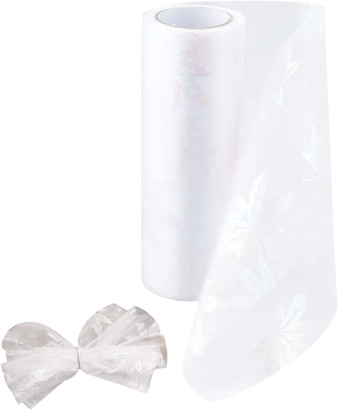 Maple Leaf Tulle Fabric Rolls Tulle Spool Ribbon 6 Inch by 10 Yards for Sewing Wedding Crafts Tutu Skirt Birthday Party Decorations (White)