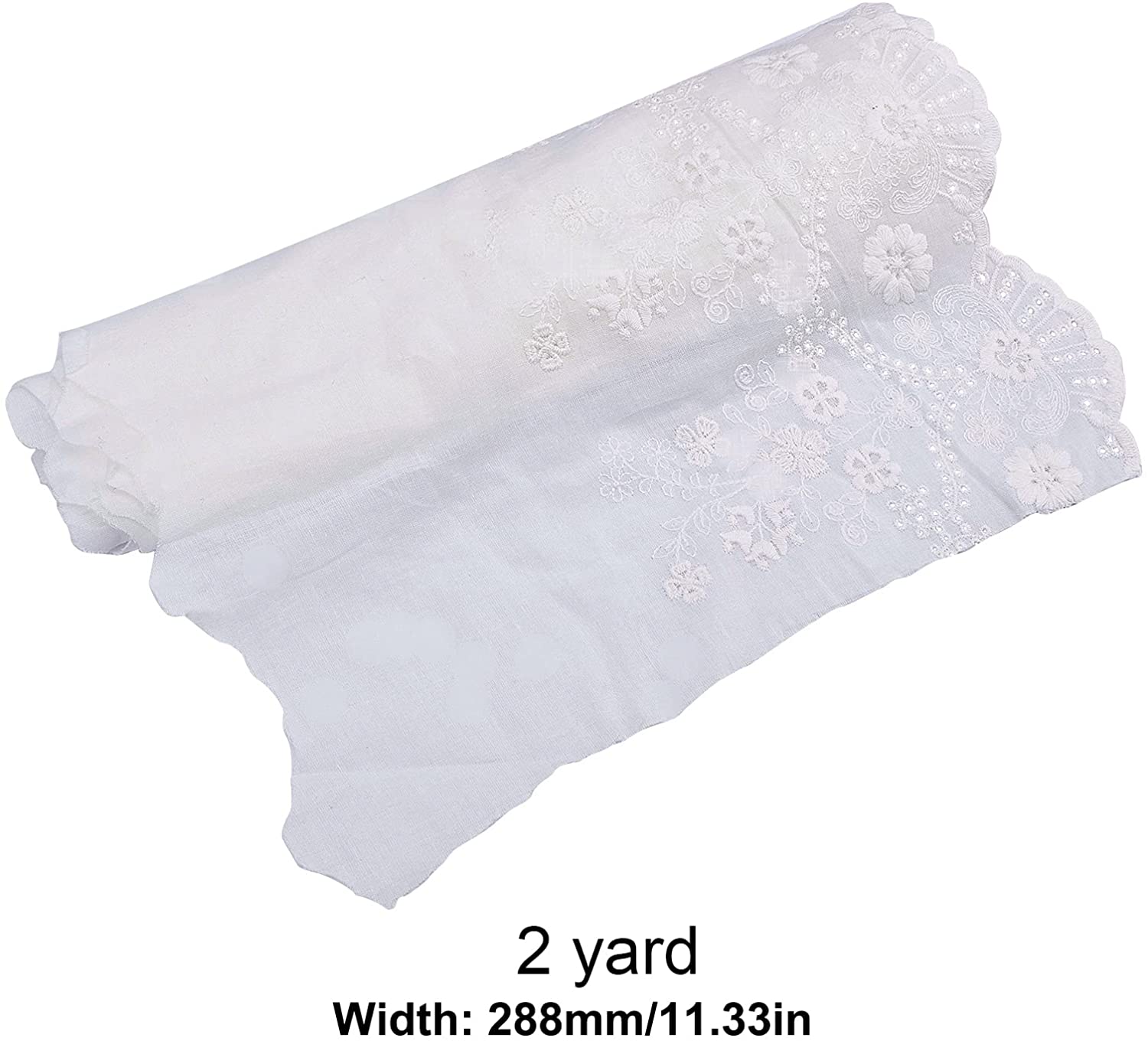 2 Yards Lace Roll White Cotton Lace Trim Fabric 11.33 Wide for Scalloped Edge Decorations for Dress Tablecloth Curtain Hair Band