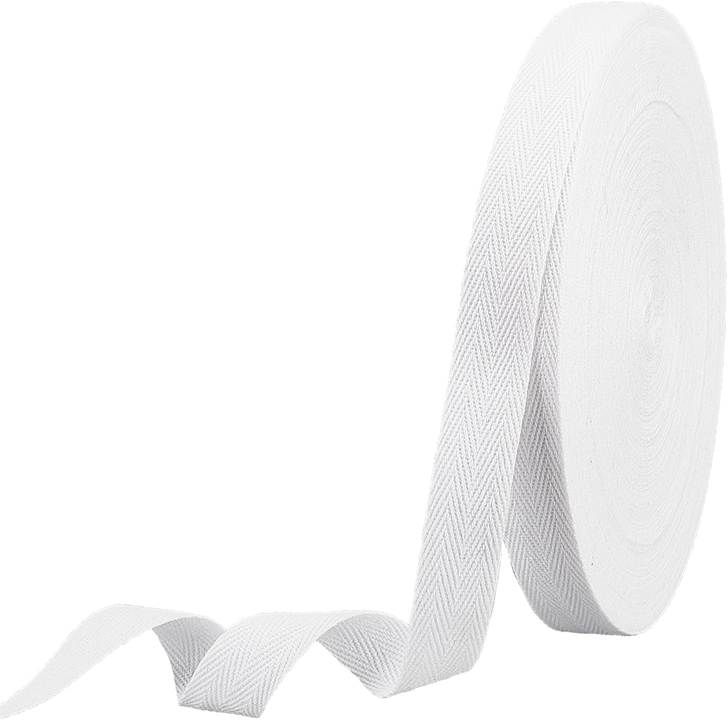 49 Yards(45m)/Roll Herringbone Cotton Webbings, 20mm Wide White Cotton Twill Tape Ribbons Cotton Herringbone Cords for Knit Sewing DIY Crafts