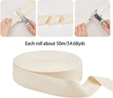 54.68 Yards(50m)/Roll Cotton Tape Ribbons, Herringbone Cotton Webbings, 50mm Wide Flat Cotton Herringbone Cords for Home Decor, Wrapping Gifts, Sewing DIY Crafts, Antique White