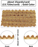 15Yards Metallic Lace Trim Gold Craft Lace Ribbon Decorated Gimp Trim 3/4(18mm) x1mm for Wedding Bridal, Costume or Jewelry, Crafts and Sewing