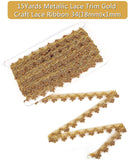 15Yards Metallic Lace Trim Gold Craft Lace Ribbon Decorated Gimp Trim 3/4(18mm) x1mm for Wedding Bridal, Costume or Jewelry, Crafts and Sewing