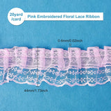 20 Yards/18m 2-Layer Pink Pleated Organza Lace Ribbon Gathered Mesh Chiffon Fabric Lace Applique Tulle Trimming for Craft Sewing Dress DIY Handmade Decoration