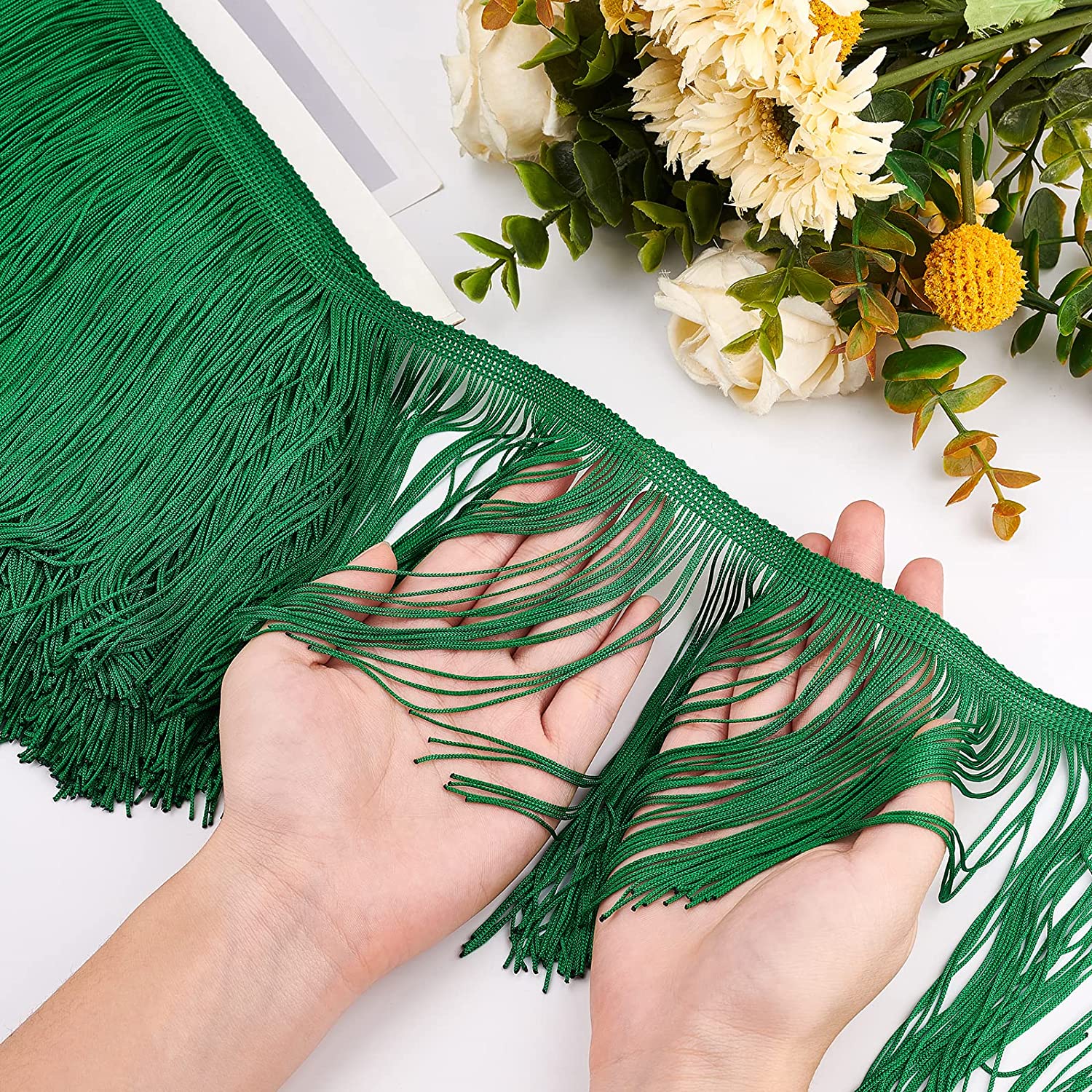 10m Sewing Fringe Trims Green Fringe Trim Lace Lamp Shade Decoration Trim for DIY Clothing Craft Latin Dress 155mm Wide