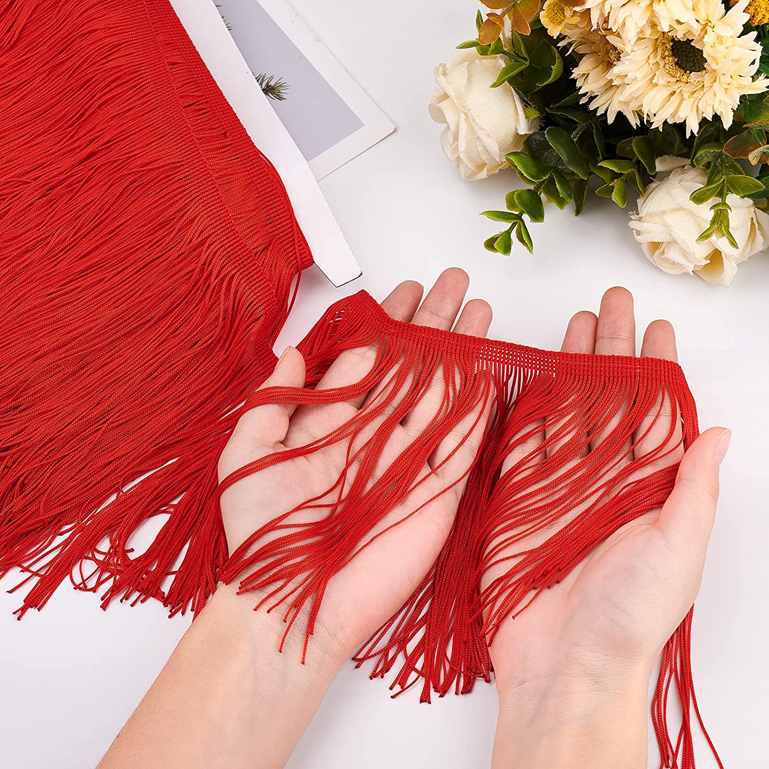 10m Red Sewing Fringe Trim Polyester Tassel Fringe Tassel Clothes Accessories for DIY Latin Dress 155mm Wide