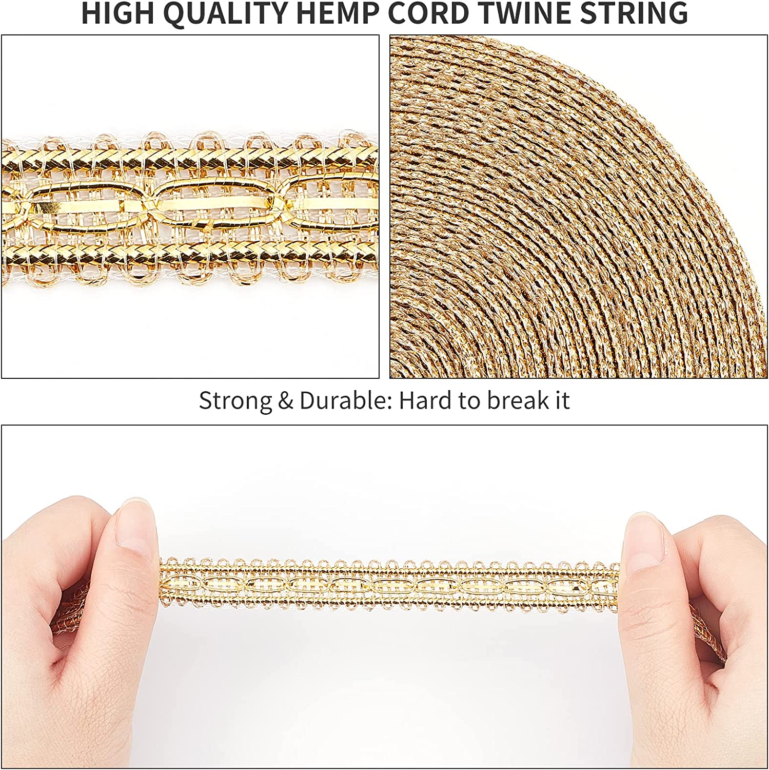21.8 Yards Gimp Braid Trim 14mm/0.5 Shiny Lurex Trim Gold Decorative Fabric Ribbon Metallic Braid Lace Trim for Costume DIY Sewing Craft Embellishment Upholstery Home Decor