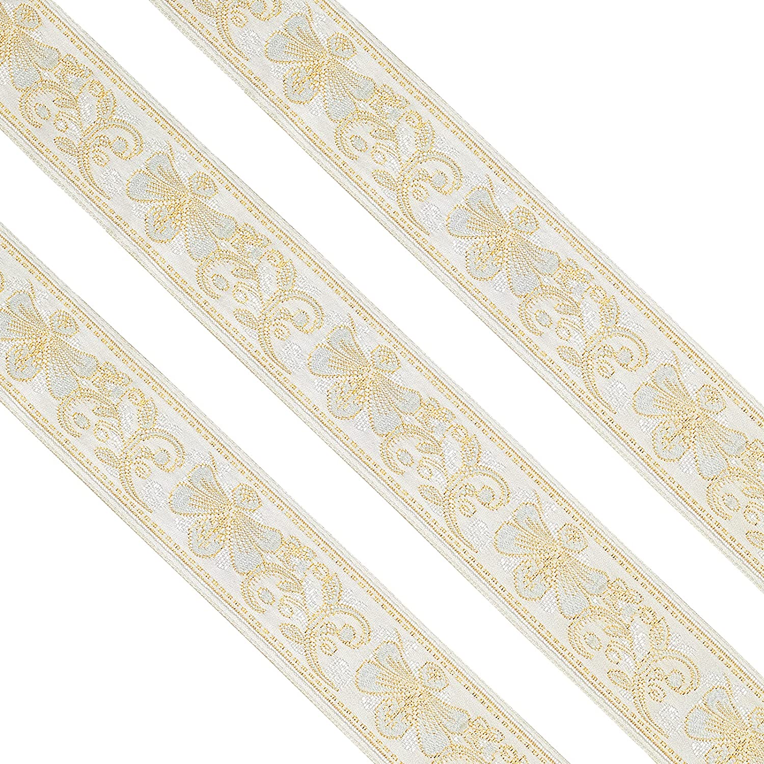 10 Yard Vintage Jacquard Ribbon Gold Jacquard Trim with Embroidery Bee & Floral 33mm Wide Webbing Ribbon Emobridered Woven Trim for DIY Clothing Accessories Decorations