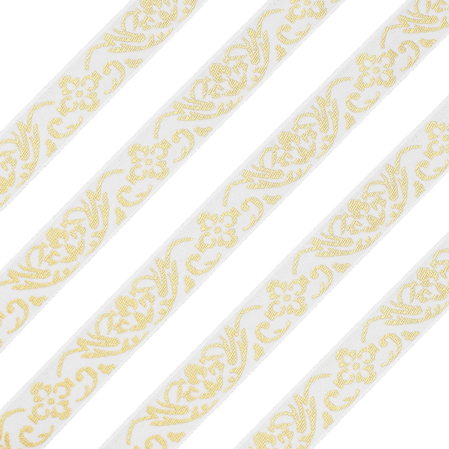 20 Yard Vintage Jacquard Ribbon White Jacquard Trim Emobridered Woven Trim 20mm Wide Gold Floral Webbing Ribbon for DIY Clothing Accessories Embellishment Decorations