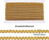 25 Yard Metallic Scroll Braid Trim Embellishment, 3/8inch Wide Dark Gold Polyester Ribbon with Wave Pattern for Garment Accessories, Costume or Jewelry, Crafts and Sewing