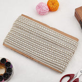 12.5 Yards 0.8 inch Light Brown Woven Braid Trim Handmade Polyester Sewing White Edge Wave Braid Trim Crafts Decorative Trim with Card for Curtain Slipcover DIY Costume Accessories