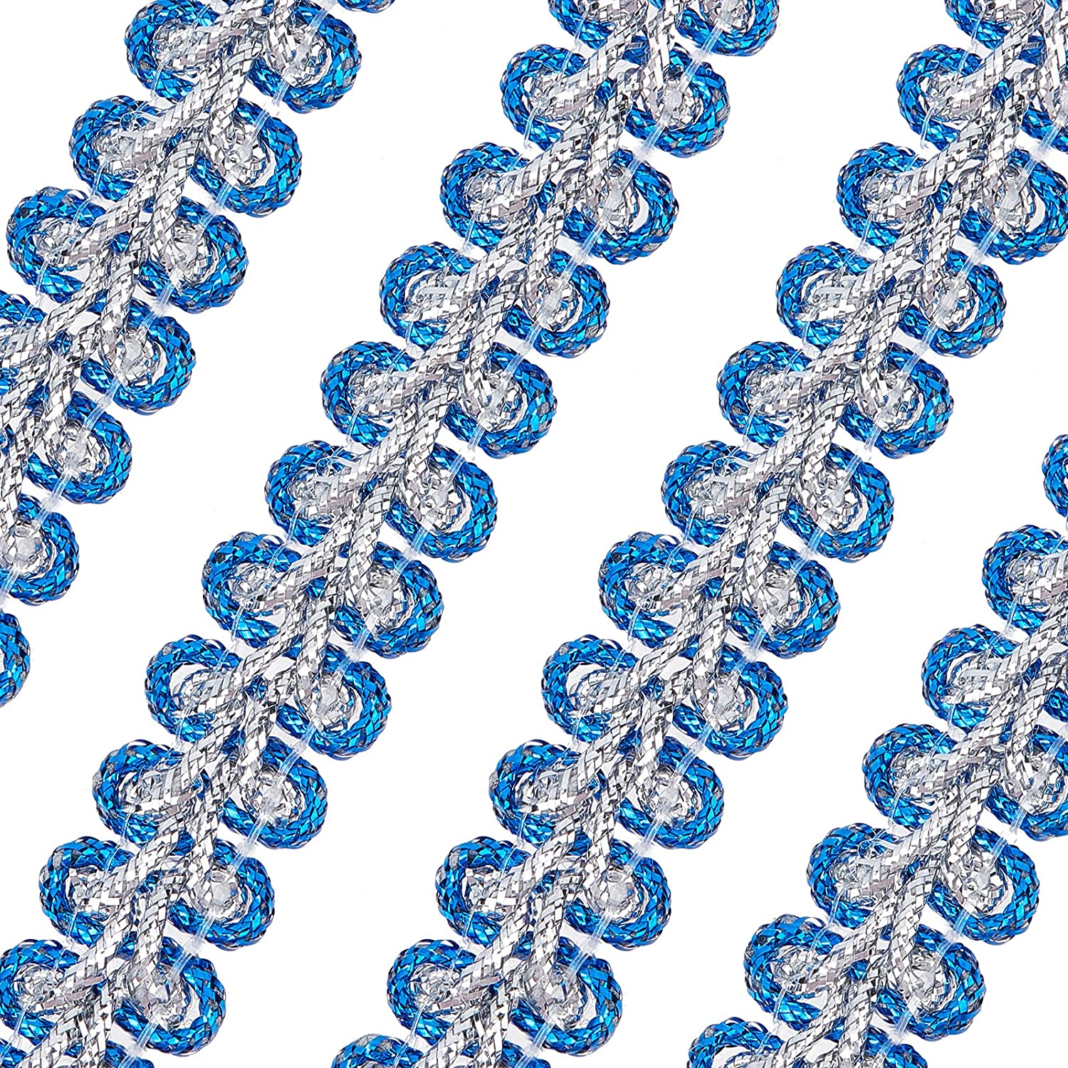 CRASPIRE 15 Yards Metallic Braid Lace Trim Blue & Silver Sewing