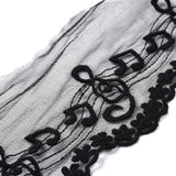 5 Yard Chinlon Yarns Lace Trim, Flat with Musical Note & Flower Pattern, Black, 4-3/8 inch(110~115mm)