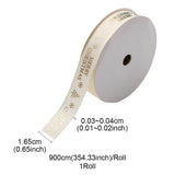 1 Roll Flat Christmas Theme Polyester Grosgrain Ribbon, Hot Stamping Ribbon, Clothes Accessories, White, Merry Christmas, Word, 5/8 inch(16.5mm), about 9.84 Yards(9m)/Roll