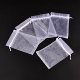 1 Bag Organza Bags, with Ribbons, White, 12x9cm