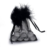 1 Bag Organza Gift Bags, with Drawstring and Feather, Jewelry Pouches Bags, for Wedding Party Candy Mesh Bags, Rectangle, 12x10x0.07cm
