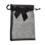 1 Bag Rectangle Lace Organza Drawstring Gift Bags, with Bowknot, for Wedding Party Storage Bags, Black, 15x10x0.05cm