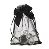 1 Bag Rectangle Lace Organza Drawstring Gift Bags, with Bowknot, for Wedding Party Storage Bags, Black, 15x10x0.05cm