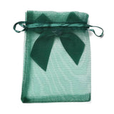 1 Bag Rectangle Lace Organza Drawstring Gift Bags, with Bowknot, for Wedding Party Storage Bags, Sea Green, 12x10x0.05cm