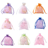 1 Bag Kissitty 100Pcs 2 Style Gold Stamping Butterfly Rectangle Organza Gift Bags, Jewelry Packing Drawable Pouches, Mixed Color, 9~12x7~9cm, 50pcs/style